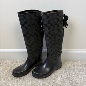 Coach Tristee Lack Up Black Rubber Rain Boots